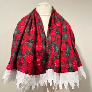 Handcrafted Red Green White Lap or Neck Wrap Scarf